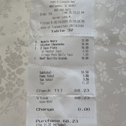 Don Jose's - Dinner reciept