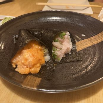 Hayatobi Sushi - Spicy Salmon Hand Roll , Yellowtail Scallion Hand Roll - Sushi Bars Near Me - San Gabriel, California