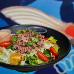 Jolene's - Ewa Beach - Smoked Pork Salad - 12hr smoked pulled pork, spring mix, romaine, tomatoes, pickled veggies, onions, cilantro