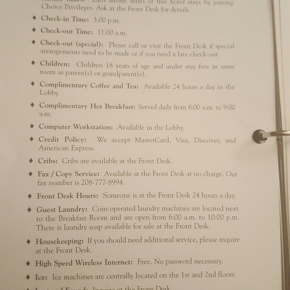 Sleep Inn Near Washington State Line - Hotel details from the book in the room - Hotels Near Me - Post Falls, Idaho Sleep Inn Near Washington State Line - Hotel details from the book in the room - Hotels Near Me - Post Falls, Idaho