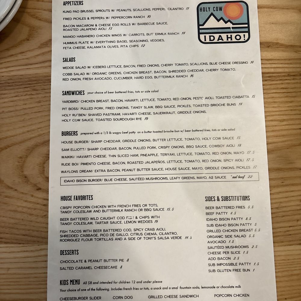 Holy Cow - Menu - New American Near Me - Nampa, Idaho