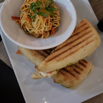 Complexity Wine - Thai noodle salad and chicken pesto panini with Mozzarella YUM - Wine Tasting Classes Near Me - Lancaster, California