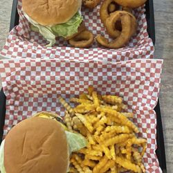 Lumber Yard Bar And Grill - 1/3 lb cheeseburgers, onion rings, and cheese fries