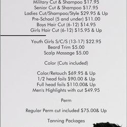 Helen's Family Barber Shop & Tanning - 2014-2015 Price list