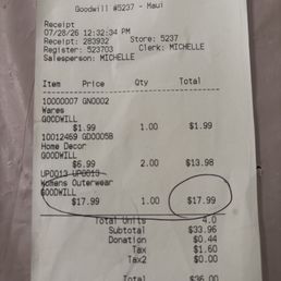 Price of donated sweatshirt .