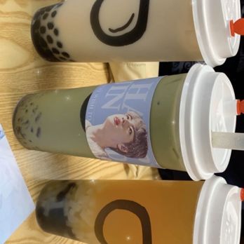 Nomi Tea - left to right: jasmine milk tea w/ boba, matcha milk tea w/ red bean, mango green tea w/ lychee jelly - Bubble Tea Near Me - Albany, California