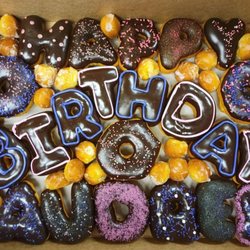 Morr Donuts - Custom Birthday Box - purple, pink, chocolate