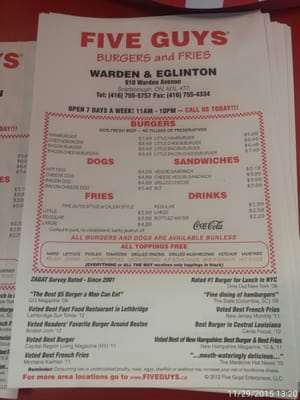 Menu photo 2 Five Guys Toronto, ON Menu photo 2 Five Guys Toronto, ON