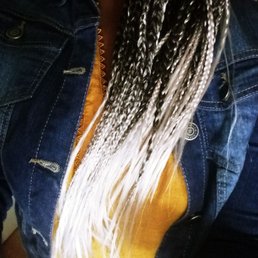 Small knotless braids with black and silver ombre hair