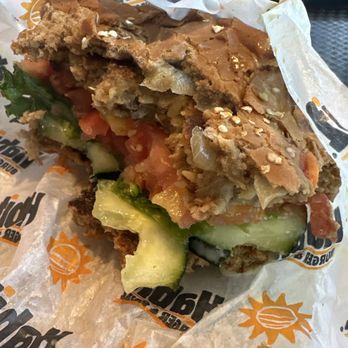 Habit Burger & Grill - Sorry couldn't take a bite before the pict !! My Veggie burger w/ extra tomato, lettuce & cucumber & grilled onions... it was delicious - Burgers Near Me - Pinole, California
