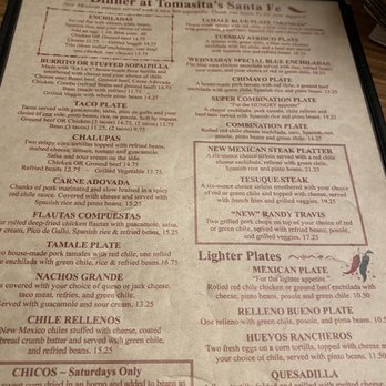 Tomasita's - Menu - New Mexican Cuisine Near Me - Santa Fe, New Mexico