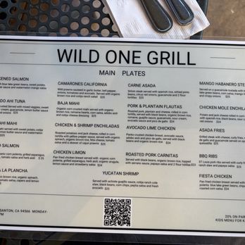 Wild One - Menu Front - Mexican Near Me - Pleasanton, California