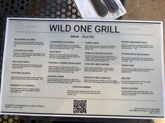 Menu photo 2 Wild One Pleasanton, CA