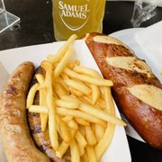 Photo of Bohemian Hall & Beer Garden - Astoria, NY, United States. Grilled Bratwurst w/ Pretzel Bun