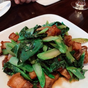 SriPraPhai Thai Restaurant - Sautéed Chinese Watercress with Sautéed Crispy Pork Belly - Thai Near Me - Woodside, New York SriPraPhai Thai Restaurant - Sautéed Chinese Watercress with Sautéed Crispy Pork Belly - Thai Near Me - Woodside, New York