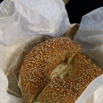 Fresh & Hot Bagels - Sesame bagel with cream cheese - Bagels Near Me - Rocky Point, New York