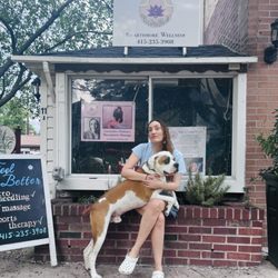 Swarthmore Wellness - Owner Sarah Lima and her dog Bogie.