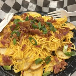 Spillway Bar & Grill - Irish Nachos (thin sliced potatoes, cheese, bacon and green onion)