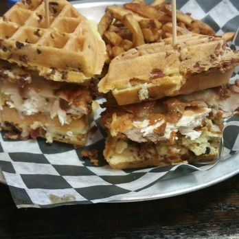 Hobo's - Massive chicken and waffle sandwich, but a little dry. - American Near Me - Fort Mill, South Carolina Hobo's - Massive chicken and waffle sandwich, but a little dry. - American Near Me - Fort Mill, South Carolina