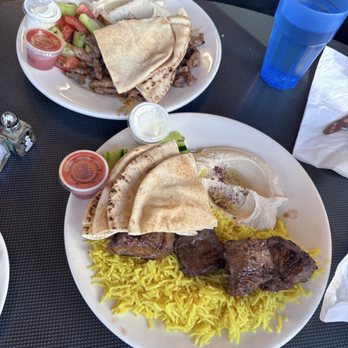 Palmyra - Beef Kebab Platter (bottom) and Chicken Shawarma Platter (top) - Mediterranean Near Me - San Francisco, California
