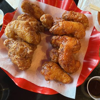 Café Soho - Large bone in wings. Half soy garlic and half spicy - Korean Near Me - Philadelphia, Pennsylvania Café Soho - Large bone in wings. Half soy garlic and half spicy - Korean Near Me - Philadelphia, Pennsylvania