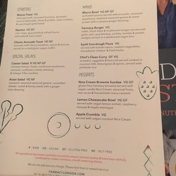 Farmacy - Menu - Vegan Near Me - London, XGL