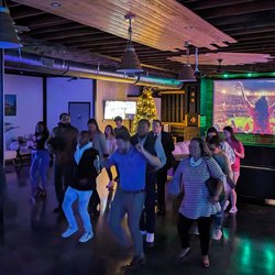 The Light Building - 105" Projection Scree with dance floor.