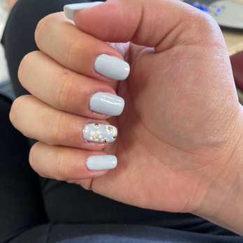 Cathy's Nails - Blue gel mani with design - Nail Salons Near Me - Northridge, California Cathy's Nails - Blue gel mani with design - Nail Salons Near Me - Northridge, California