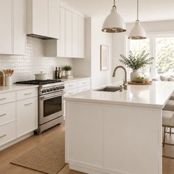 Pentwater Cabinetry - Modern Dove White skinny shaker kitchen