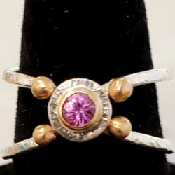 Artist's Undertaking Gallery - Pink sapphire with 14KGold and Silver Ring(size 6)
