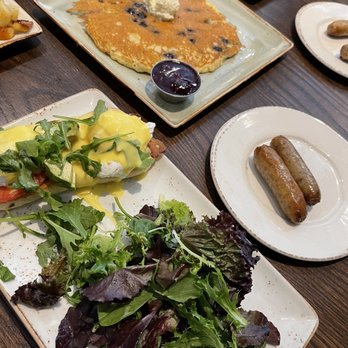 First Watch - BLT Benedict, side Sausage and Blueberry Pancake. - Breakfast & Brunch Near Me - Charlottesville, Virginia First Watch - BLT Benedict, side Sausage and Blueberry Pancake. - Breakfast & Brunch Near Me - Charlottesville, Virginia