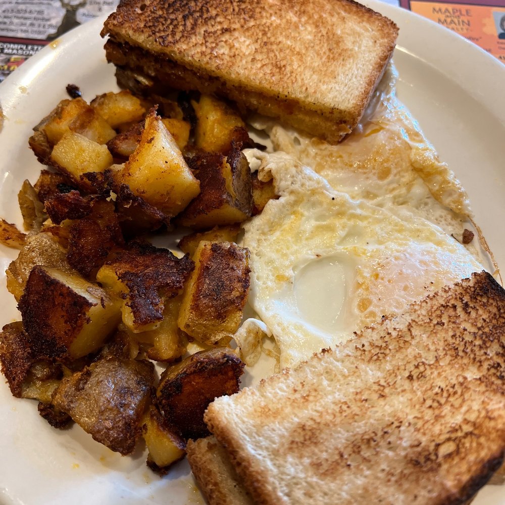 The Stables Restaurant - 2 Eggs Over Easy, White Toast and Home Fries. $6.95 - Breakfast & Brunch Near Me - Hadley, Massachusetts The Stables Restaurant - 2 Eggs Over Easy, White Toast and Home Fries. $6.95 - Breakfast & Brunch Near Me - Hadley, Massachusetts
