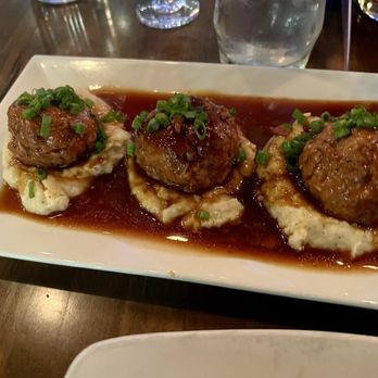 Neat - bourbon demi-glacé & garlic potato puree - or - marinara & seasoned ricotta pesto (beef/pork blend) - New American Near Me - Buffalo, New York