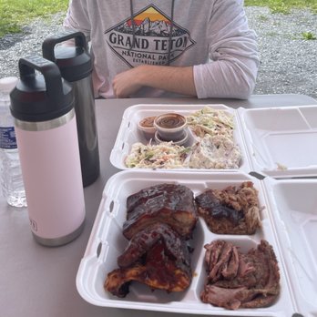 Triple Crown BBQ - Smokey sampler: 1/4 smoked chicken, 1/4 pulled pork, 1/4 rack of ribs, 1/4 sliced tri tip - Barbeque Near Me - Luray, Virginia Triple Crown BBQ - Smokey sampler: 1/4 smoked chicken, 1/4 pulled pork, 1/4 rack of ribs, 1/4 sliced tri tip - Barbeque Near Me - Luray, Virginia