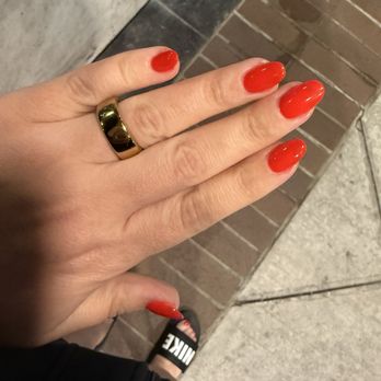Bijou Nails & Spa - Hard gel oval in dnd 430 Ferrari red! Love!! - Eyelash Service Near Me - Glendale, California