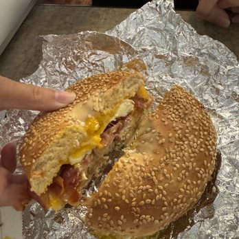 Babes Bagels & Beans - Bacon, egg, and cheese, with chive n onion cc on a sesame bagel - Coffee & Tea Near Me - Corning, New York Babes Bagels & Beans - Bacon, egg, and cheese, with chive n onion cc on a sesame bagel - Coffee & Tea Near Me - Corning, New York