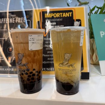 Wushiland Boba - 3/16/25 Left: Brown sugar boba with triple shot oolong tea. Right: Four season tea with boba and jelly - Bubble Tea Near Me - Chino Hills, California Wushiland Boba - 3/16/25 Left: Brown sugar boba with triple shot oolong tea. Right: Four season tea with boba and jelly - Bubble Tea Near Me - Chino Hills, California