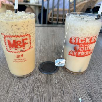 Makers & Finders - Iced Vanilla Latte (left) & Lavender Fog Latte (right) - Breakfast & Brunch Near Me - Henderson, Nevada Makers & Finders - Iced Vanilla Latte (left) & Lavender Fog Latte (right) - Breakfast & Brunch Near Me - Henderson, Nevada