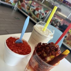 La Michoacana Super - Esquite with hot Cheetos, Mazapan milkshake, mangoneada