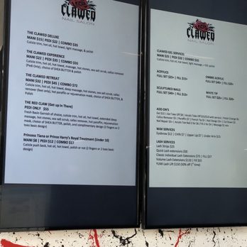 Clawed Nail Salon - This was their price list when I proceeded to pay. Not bad the prices are very reasonable! - Nail Salons Near Me - Bellflower, California Clawed Nail Salon - This was their price list when I proceeded to pay. Not bad the prices are very reasonable! - Nail Salons Near Me - Bellflower, California