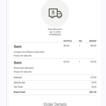 Payne & Morrison Florist - Receipt clearly showing no spray roses - Florists Near Me - Phoenix, Arizona Payne & Morrison Florist - Receipt clearly showing no spray roses - Florists Near Me - Phoenix, Arizona