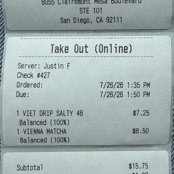Labora - Kearny Mesa - Receipt that is unrecognizable by the labora app - Coffee & Tea Near Me - San Diego, California Labora - Kearny Mesa - Receipt that is unrecognizable by the labora app - Coffee & Tea Near Me - San Diego, California