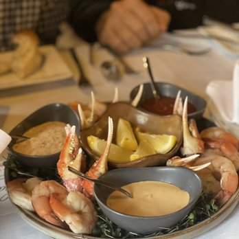 La Caille - a platter of seafood with dipping sauce - French Near Me - Sandy, Utah La Caille - a platter of seafood with dipping sauce - French Near Me - Sandy, Utah
