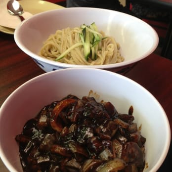 QQ Kitchen - Black Bean Noodle (Ja Jung) before mixing - Chinese Near Me - Toledo, Ohio QQ Kitchen - Black Bean Noodle (Ja Jung) before mixing - Chinese Near Me - Toledo, Ohio