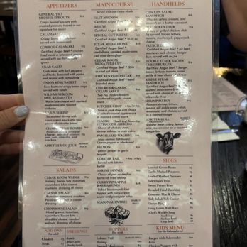 The Cedar Room - Menu (front) - Steakhouses Near Me - North Platte, Nebraska