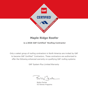 Maple Ridge Roofer - Maple Ridge Roofer is a 2026 GAF Certified ™™ Contractor*. As a GAF Certified™™ Contractor, Maple Ridge Roofer is authorized to offer the GA - Roofing Near Me - Markham, Ontario Maple Ridge Roofer - Maple Ridge Roofer is a 2026 GAF Certified ™™ Contractor*. As a GAF Certified™™ Contractor, Maple Ridge Roofer is authorized to offer the GA - Roofing Near Me - Markham, Ontario