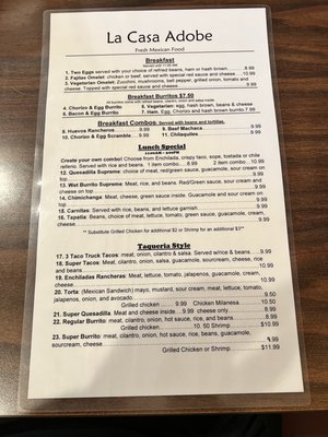 Menu photo 1 La Casa Adobe Restaurant Modesto, CA Menu photo 1 La Casa Adobe Restaurant Modesto, CA