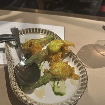 CUCINA Enoteca - tempura fried stuffed squash blossom  Instagram: @hungrytamale - Italian Near Me - Irvine, California
