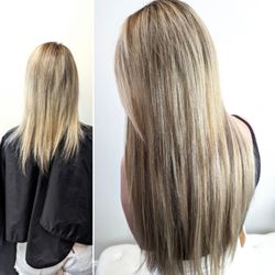 Hair Extensions By Christopher Devin - Sanctuary Hair Solutions - Baby lights, glaze, two rows of invisible hand tied extensions