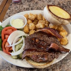 Crystal VFW #494 - California burger with bacon, very good and cooked medium as I asked (hard to find a bar that actually cook to medium)